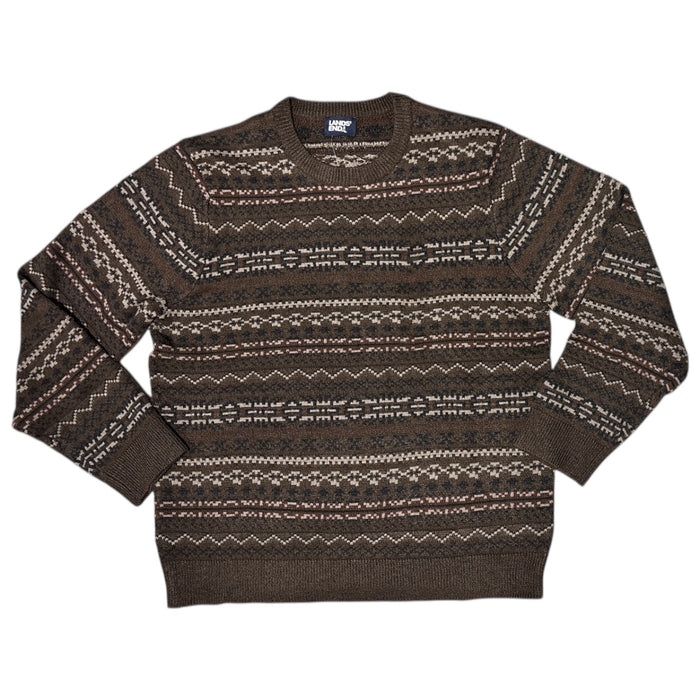 Lands End Men's Long Sleeve Knitted Crew Neck Fair Isle Sweater