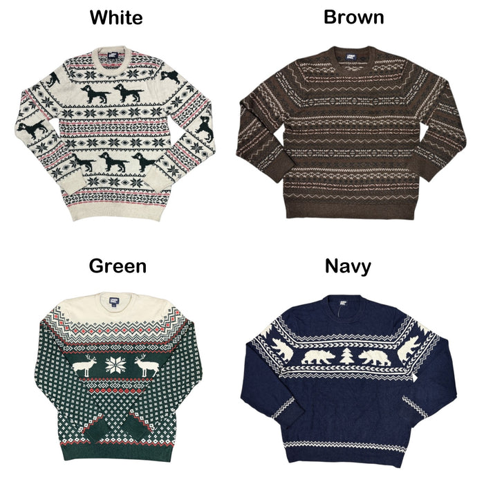 Lands End Men's Long Sleeve Knitted Crew Neck Fair Isle Sweater