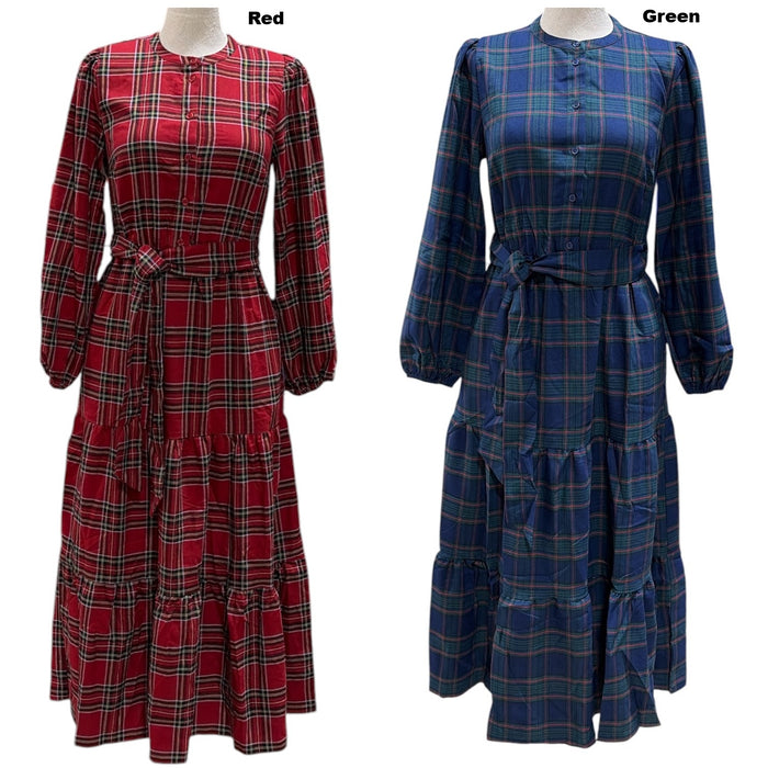 Lands' End Women's Relaxed Fit Flannel Tiered Maxi Dress