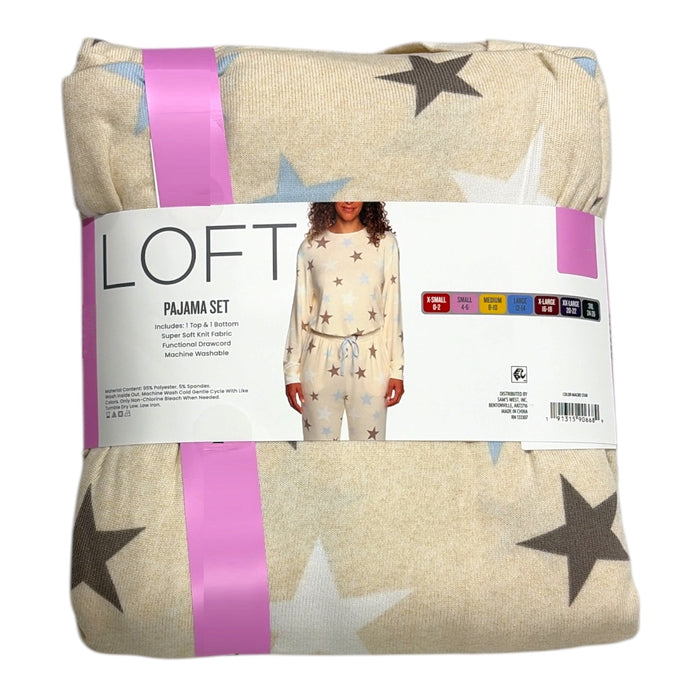 Loft Women's 2 Piece Hacci Knit Long Sleeve Shirt & Jogger Pajama Set