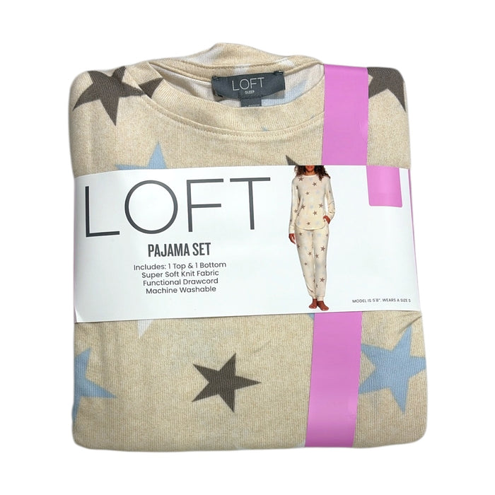 Loft Women's 2 Piece Hacci Knit Long Sleeve Shirt & Jogger Pajama Set