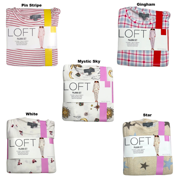 Loft Women's 2 Piece Hacci Knit Long Sleeve Shirt & Jogger Pajama Set