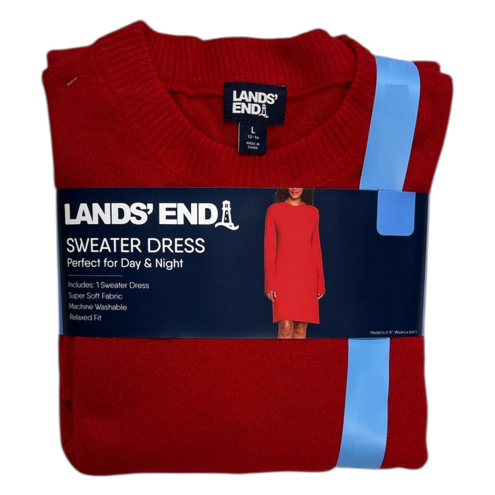 Lands' End Women's Long Sleeve Relaxed Fit Crewneck Sweater Dress, Plus Size