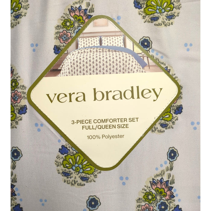 Vera Bradley 3-Piece Printed Microfiber Lightweight Comforter Set, Full/Queen