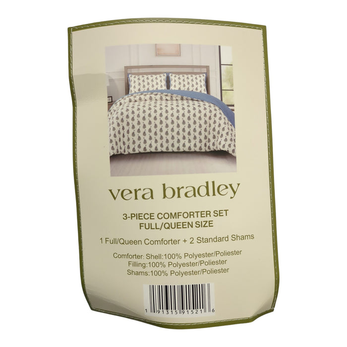 Vera Bradley 3-Piece Printed Microfiber Lightweight Comforter Set, Full/Queen