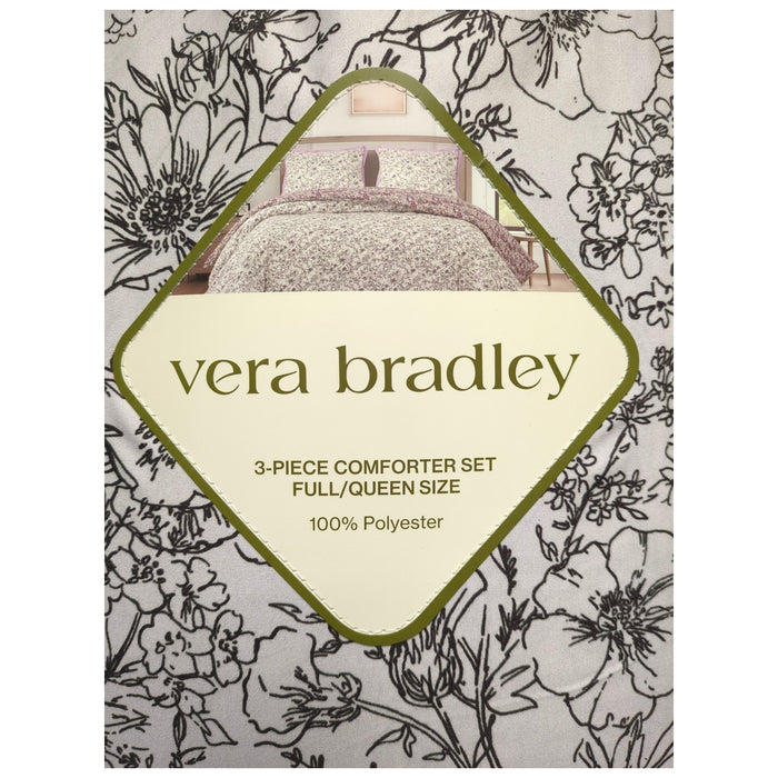 Vera Bradley 3-Piece Printed Microfiber Lightweight Comforter Set, Full/Queen