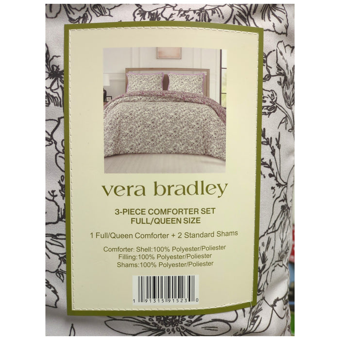 Vera Bradley 3-Piece Printed Microfiber Lightweight Comforter Set, Full/Queen