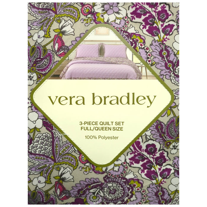 Vera Bradley 3-Piece Printed Microfiber Lightweight Quilt Set, Full/Queen