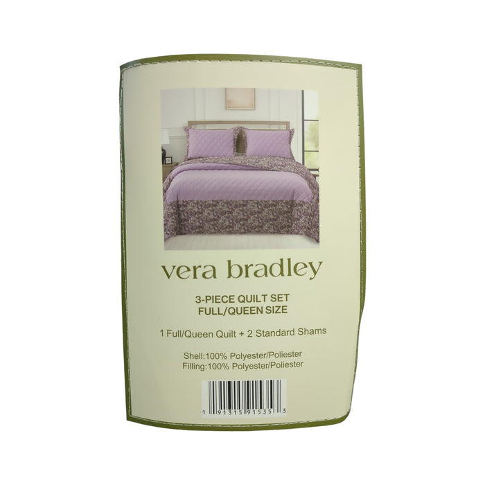 Vera Bradley 3-Piece Printed Microfiber Lightweight Quilt Set, Full/Queen