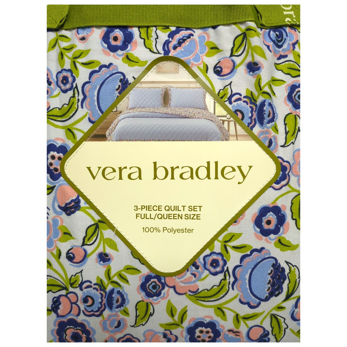 Vera Bradley 3-Piece Printed Microfiber Lightweight Quilt Set, Full/Queen