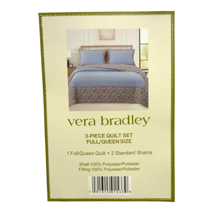 Vera Bradley 3-Piece Printed Microfiber Lightweight Quilt Set, Full/Queen