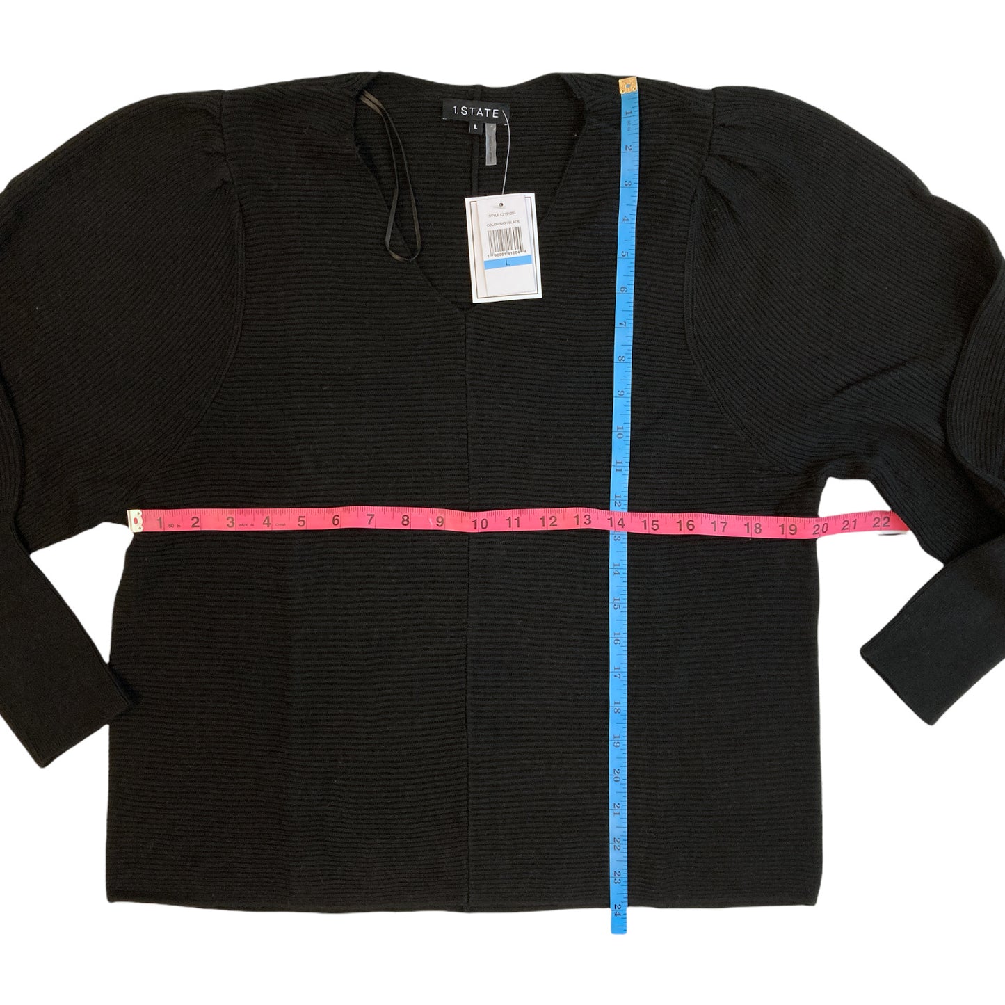 1. State Women's V-Neck Rib Knit Puff Sleeve Sweater