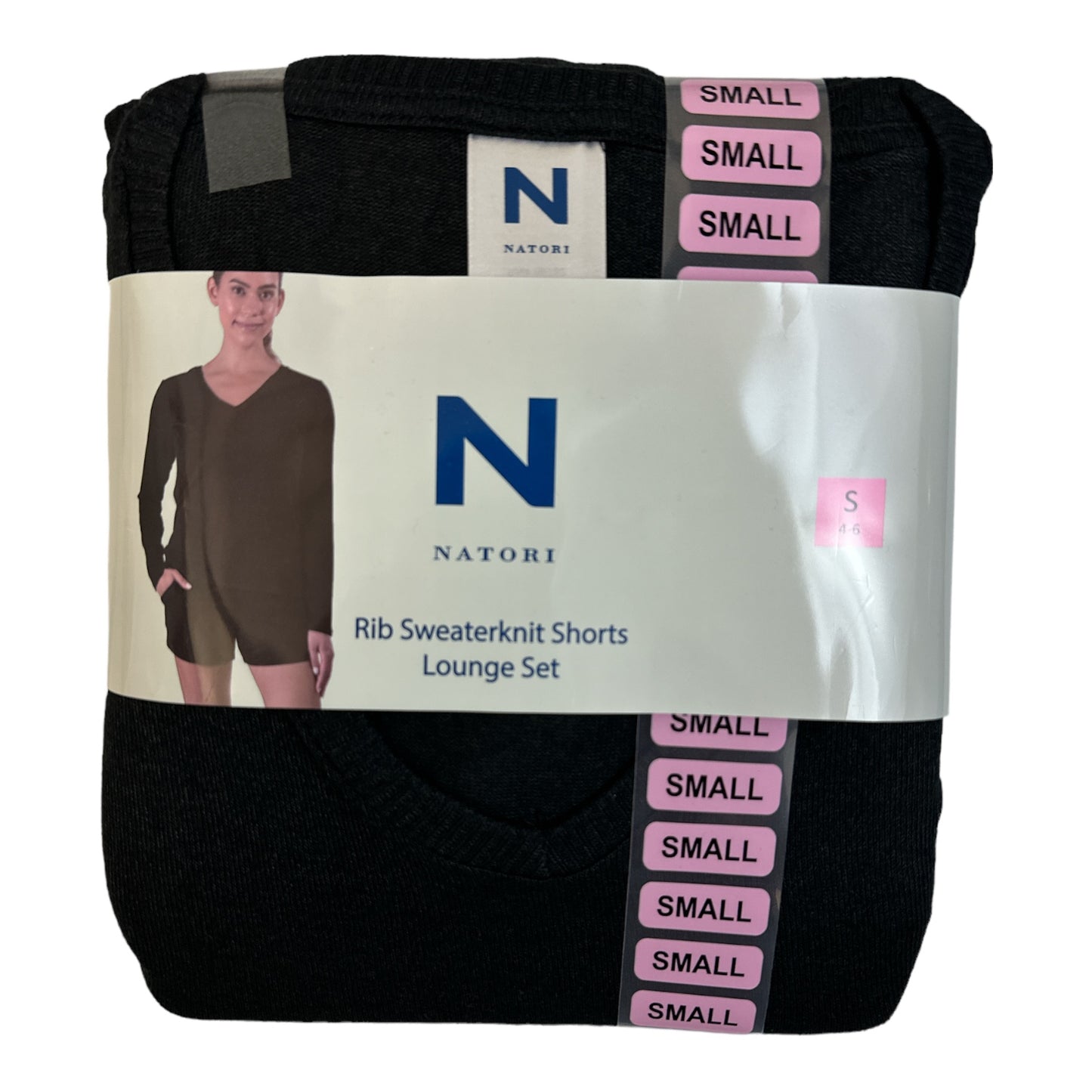 N Natori Women's Long Sleeve V-Neck Top Rib Sweater Knit Shorts  Lounge Set