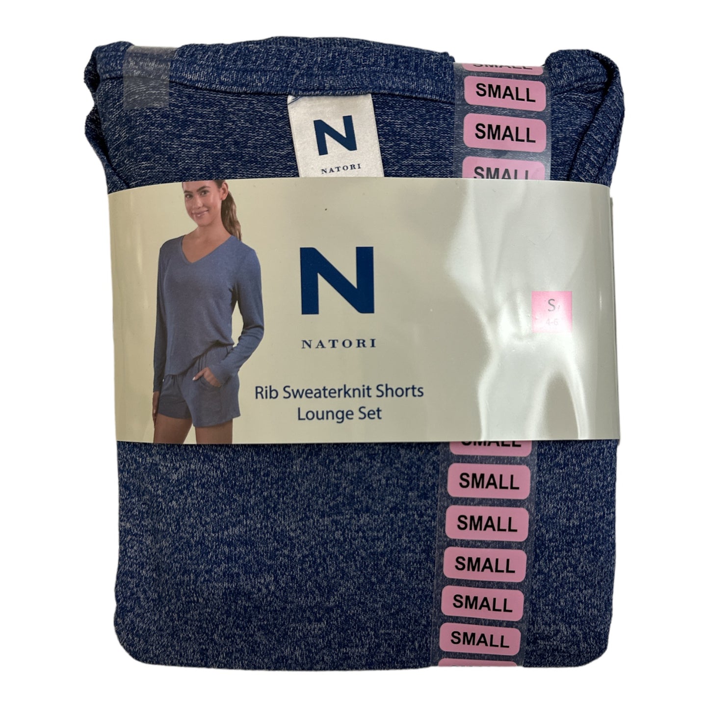 N Natori Women's Long Sleeve V-Neck Top Rib Sweater Knit Shorts  Lounge Set