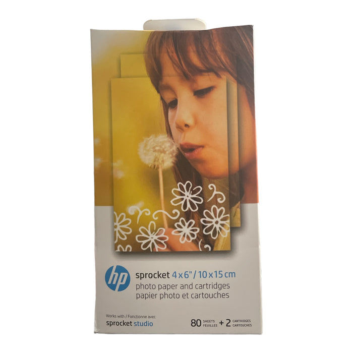 HP Sprocket 4"x6" Photo Paper & Cartridge Bundle, 80 Sheets & 2 Cartridges