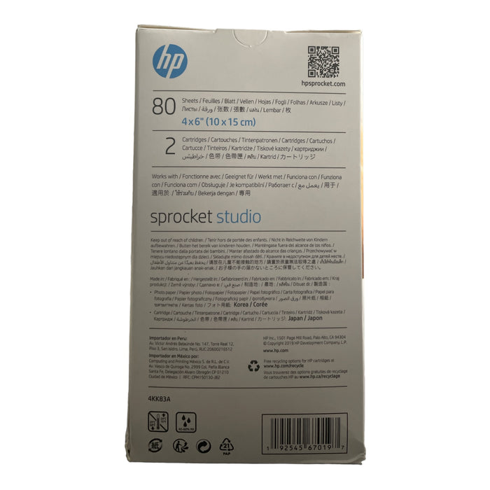 HP Sprocket 4"x6" Photo Paper & Cartridge Bundle, 80 Sheets & 2 Cartridges