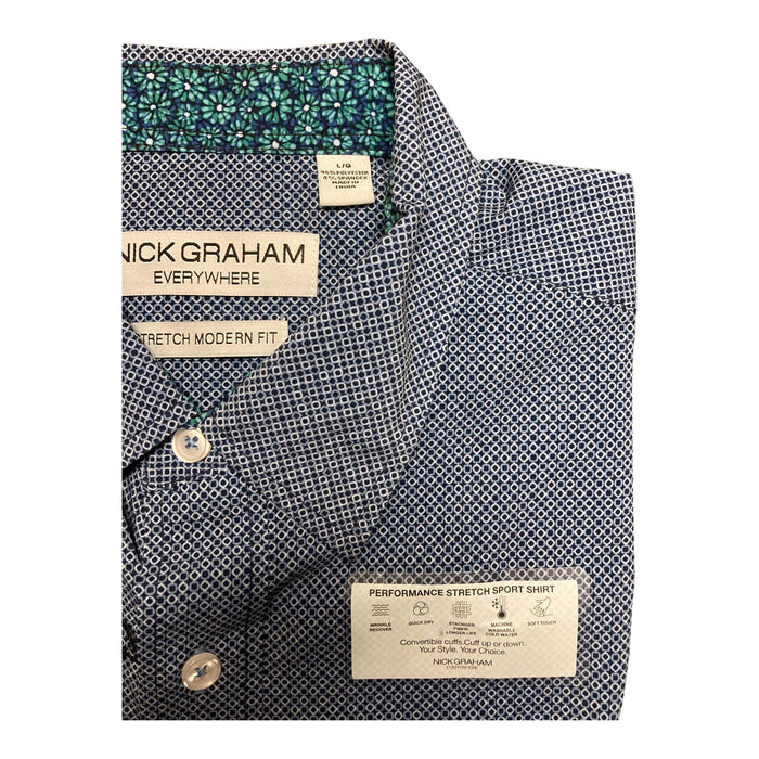 Nick Graham Men's Performance Stretch Printed Woven Short Sleeve Button Up Shirt