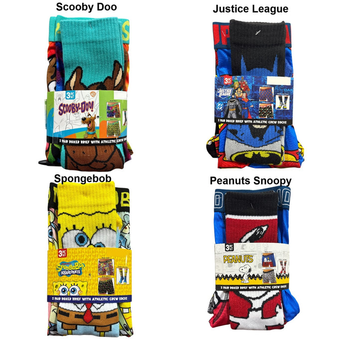 Licensed Character Men's 2 Pack Boxer Brief with Athletic Crew Socks Set