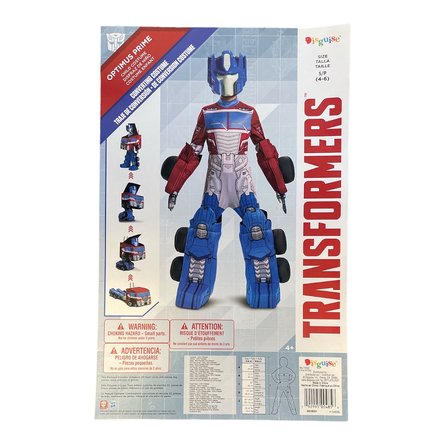 Disguise Transformers Optimus Prime Converting Child Costume, S (4-6)