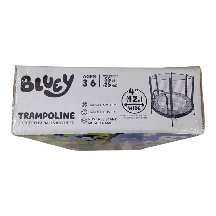 Bluey 4' Kids Trampoline with Soft Play Balls with Padded Cover, Bungee System