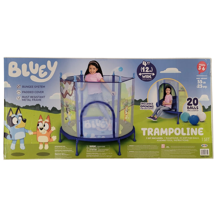 Bluey 4' Kids Trampoline with Soft Play Balls with Padded Cover, Bungee System