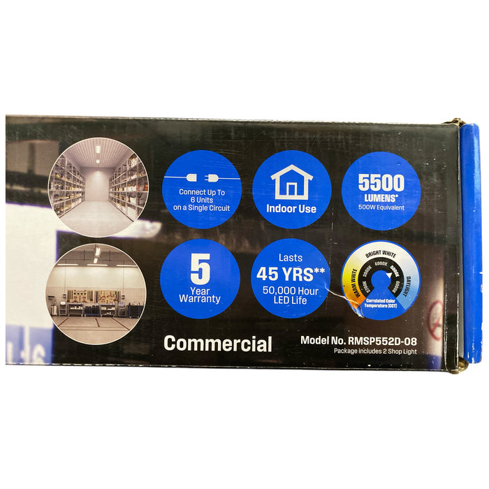 Westinghouse 4ft LED Linkable Indoor Shop Light, 5500 Lumens, 2pk, White