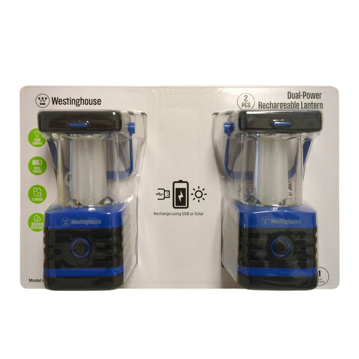 Westinghouse 1000 Lumen Solar Rechargeable LED Portable Lantern, 2 Pack, Blue