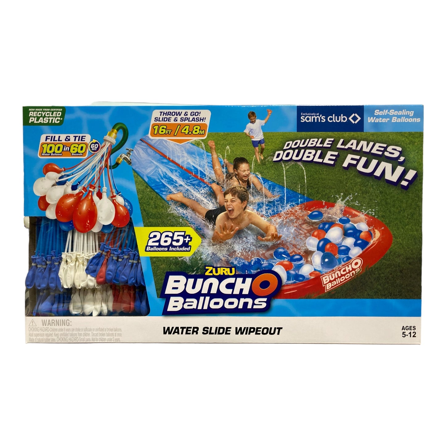 Bunch O Balloons Water Slide Wipeout, Includes 265 Balloons, Red/White