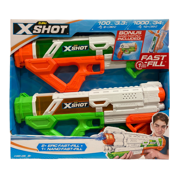 Zuru X Shot Fast Fill Water Blasters, 2 Epic and 1 Nano, 3 Pack