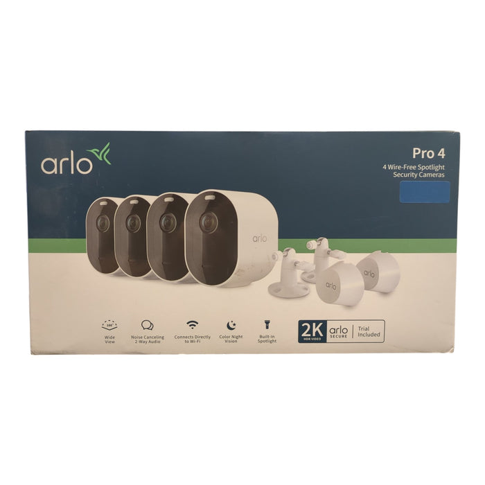 Arlo Pro 4, 2K Spotlight Camera Security Bundle, 4 Cam, White