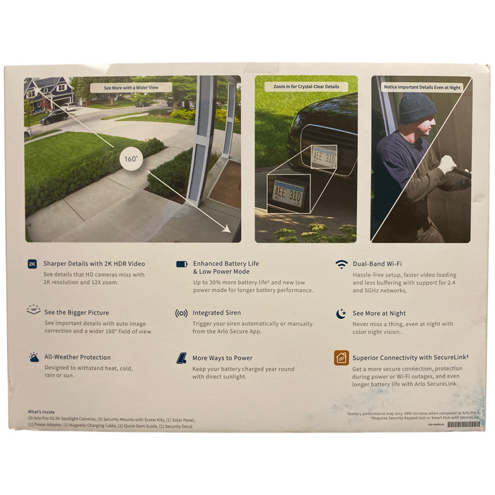 Arlo Pro Wireless 5S 2K Spotlight Camera, 3 Cameras & 1 Solar Panel, White