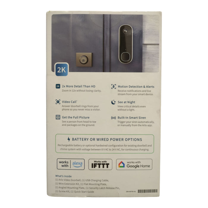Arlo 2K 2nd Gen Video Doorbell, Battery or Wired, with Night Vision