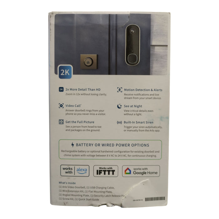 Arlo 2K 2nd Gen Video Doorbell, Battery or Wired, with Night Vision