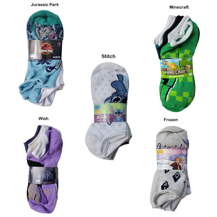 Character Toddler Youth Soft Stretch Comfortable No Show Socks, 12 Pack