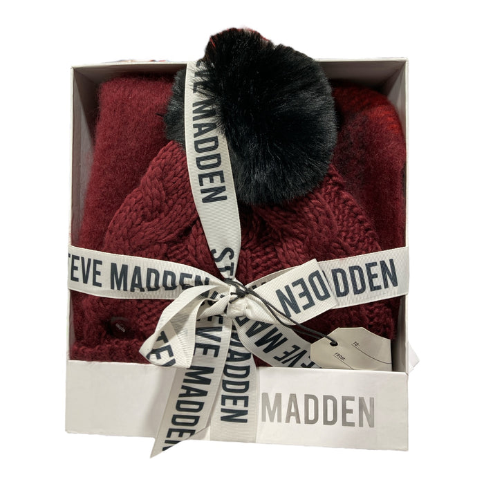 Steve Madden Women's Cuff Beanie Hat with Pom Pom & Scarf Set