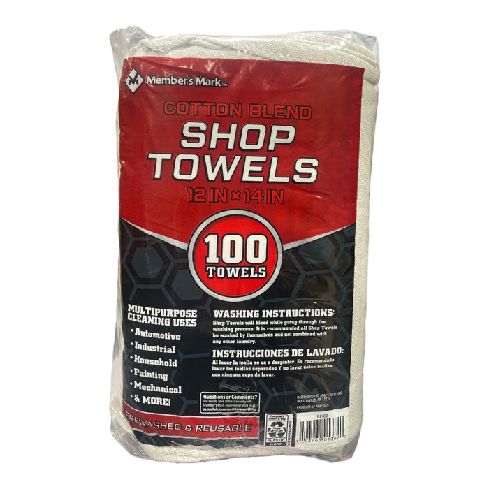 Member's Mark Cotton Blend Shop Towels, 12in x 14in, 100 Pack