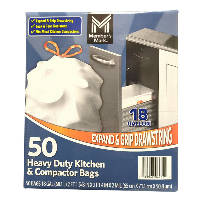 Member's Mark Heavy Duty 18-Gallon Kitchen & Compactor Trash Bags, White, 50ct