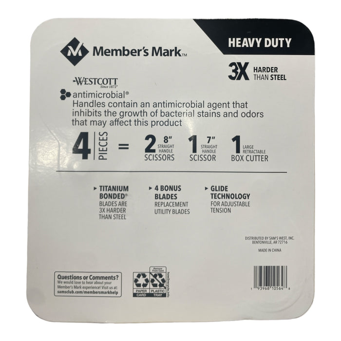 Member's Mark Heavy Duty Scissor & Box Cutter, 4 Piece Set