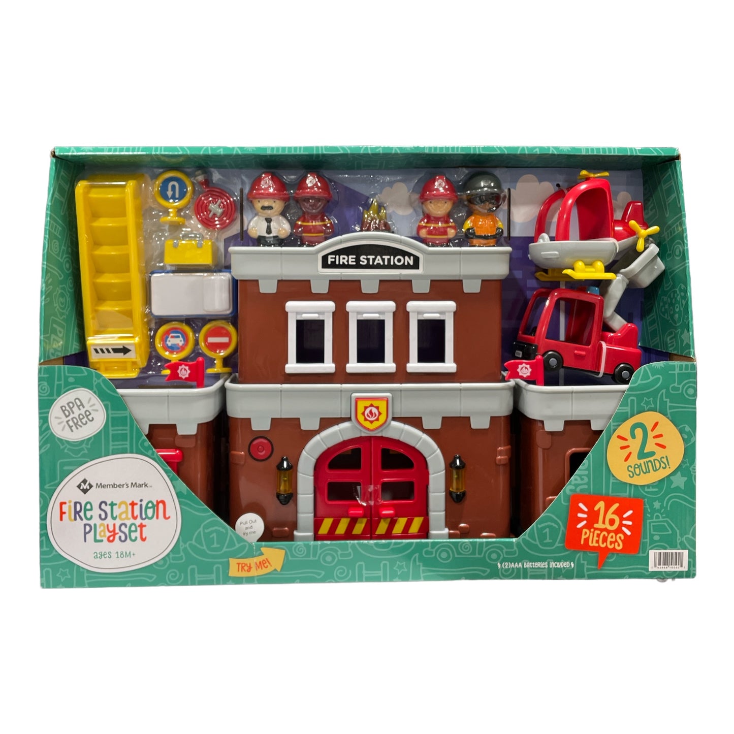 Member's Mark Fire Station Playset, 16 Pieces, 2 Sounds - Ages 18M+