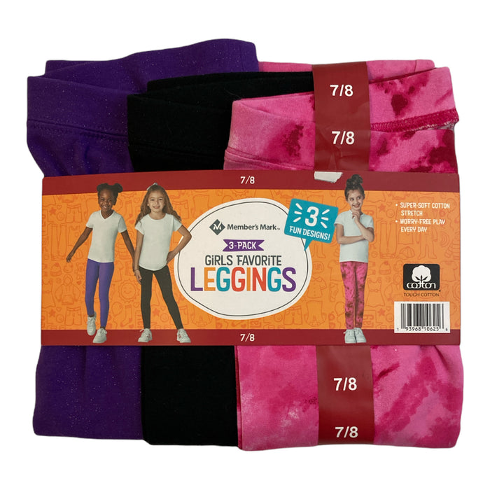 Member's Mark Girl's Cotton Stretch Favorite Ankle Length Leggings, 3 Pack