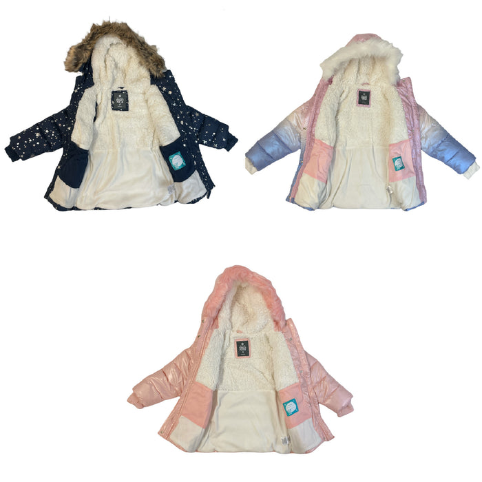 Member's Mark Girl's Sherpa Lined Toddler Puffer Jacket, Faux Fur Hood