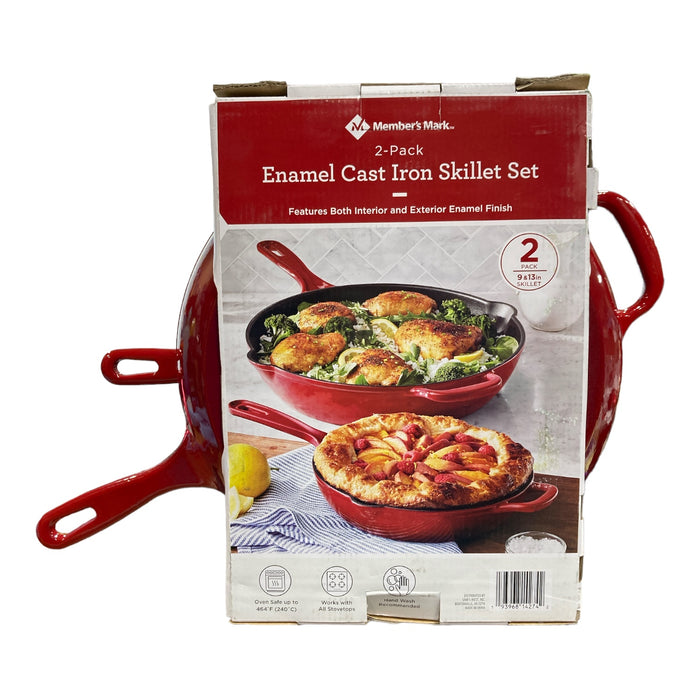 Member's Mark 2pc Enamel Cast Iron Skillet Set, Red