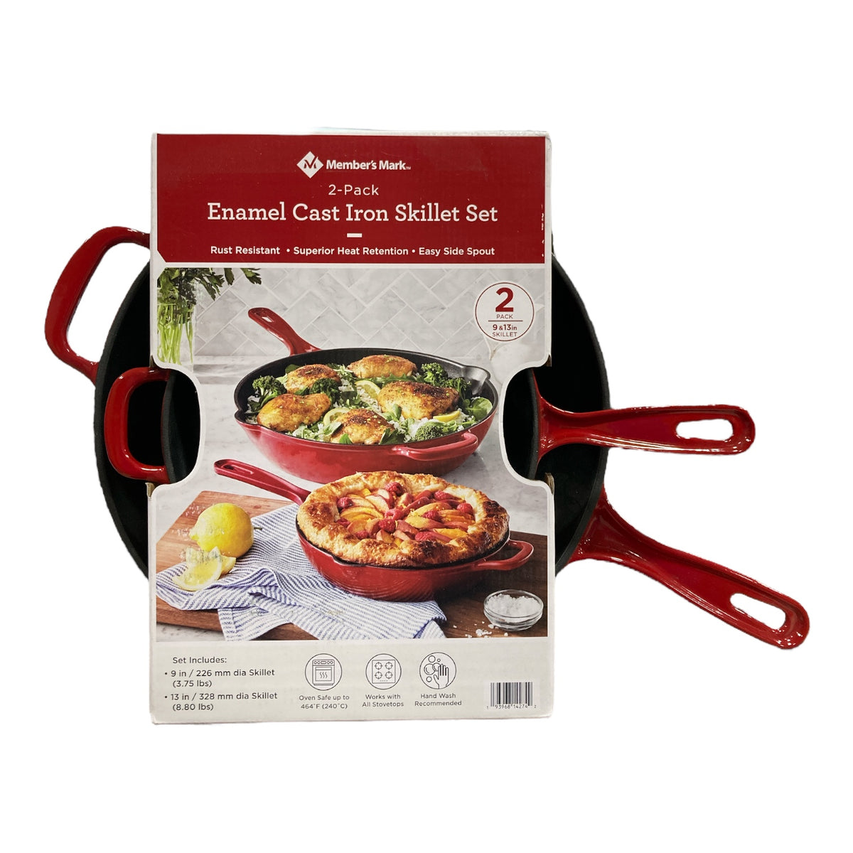 Member's Mark 2-Piece Enamel Cast Iron Skillet Set, Red — Ewirelessgear