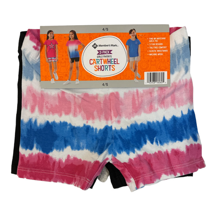 Member Mark Girl's 3-Pack Favorite Cartwheel Shorts (Tie Dye/Black/Silver, 6/6X)