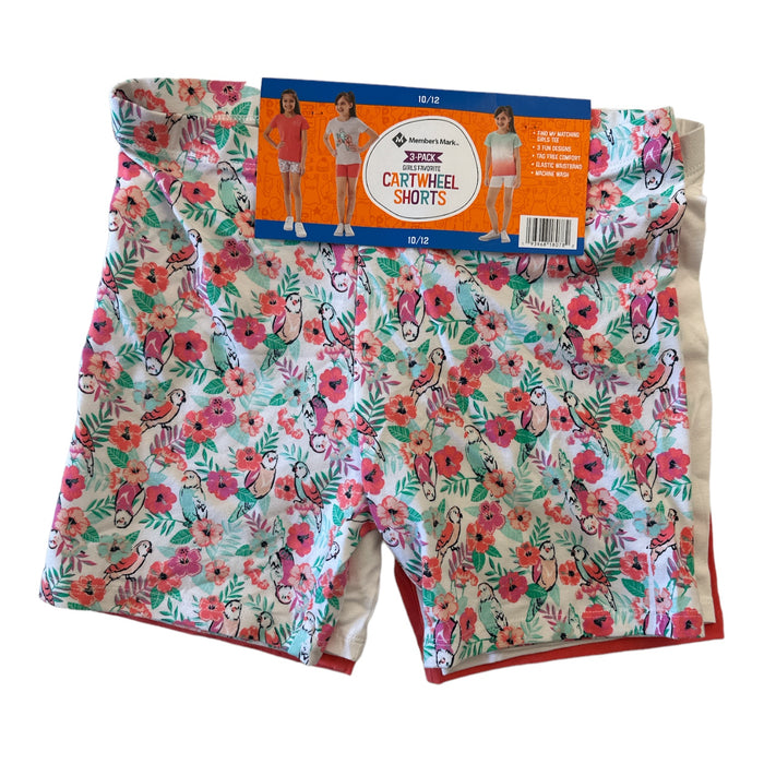 Member Mark Girl's 3-Pack Favorite Cartwheel Shorts (Tropical/White/Coral, 6/6X)