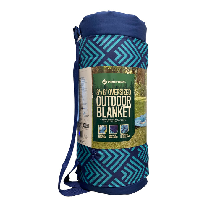 Member's Mark Oversized 8' x 8' Outdoor Blanket, Blue Geometric Diamond