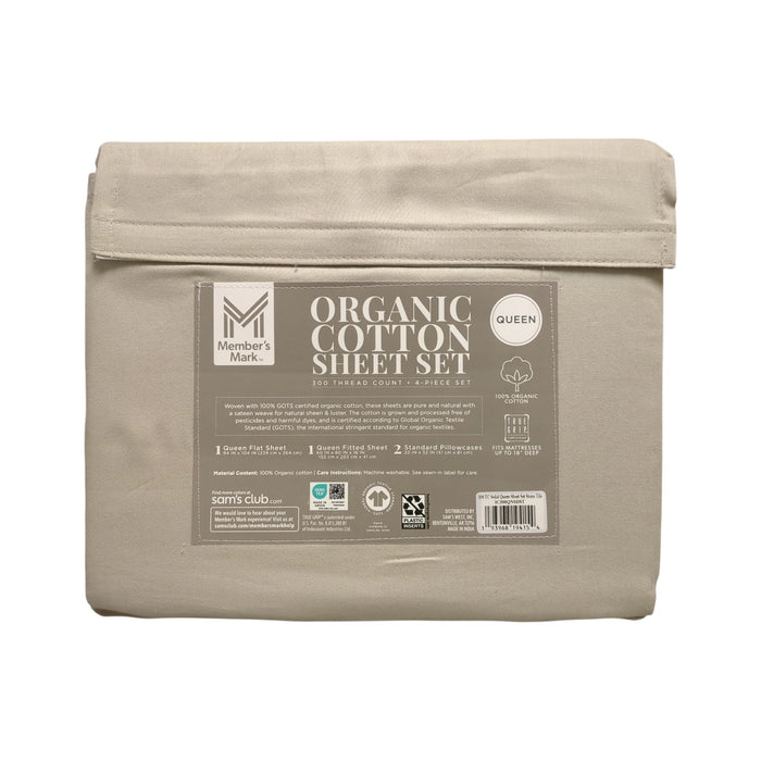 Member's Mark 300 Thread Count Organic Cotton Sheet Set, 4 Piece, Queen