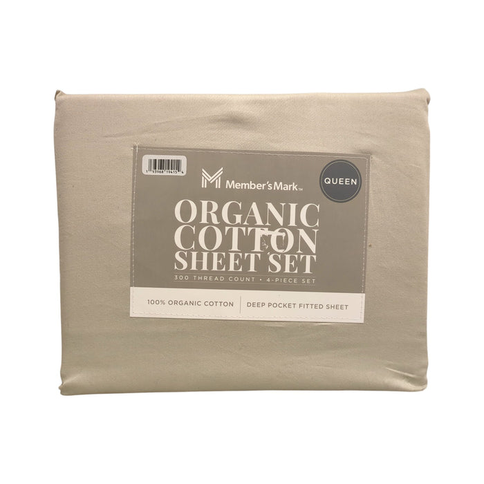 Member's Mark 300 Thread Count Organic Cotton Sheet Set, 4 Piece, Queen
