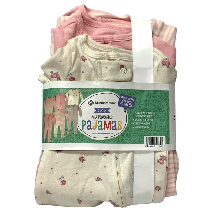 Member's Mark Baby & Toddler Girl's 6-Pack My Favorite Full-Zip Bodysuit Pajamas