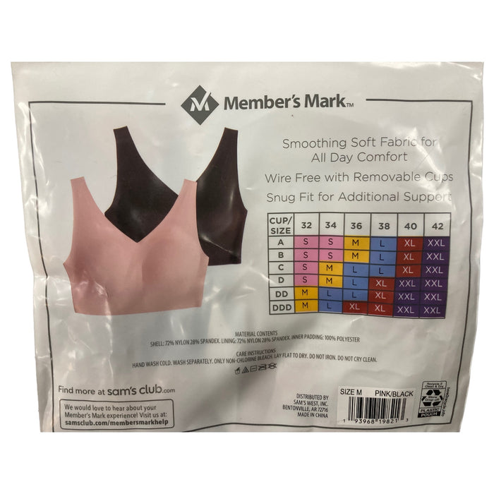 Member's Mark Women's Soft Wirefree Invisible Comfort Bralette, 2 Pack